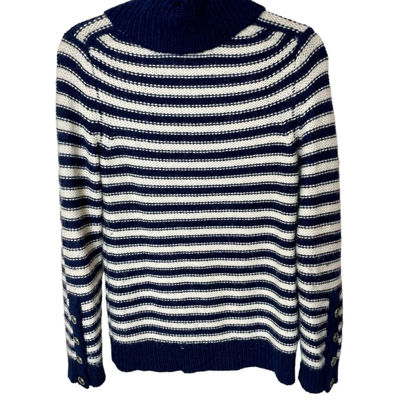 Banana Republic Navy Cream Striped Wool Alpaca Mohair Cowl Neck Sweater Medium - Picture 2 of 5
